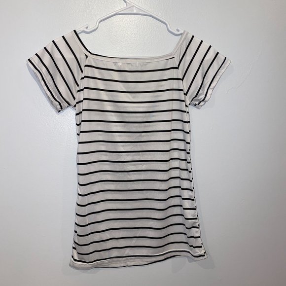 White and Back Striped Short Sleeve Shirt Top Womens - Picture 3 of 3